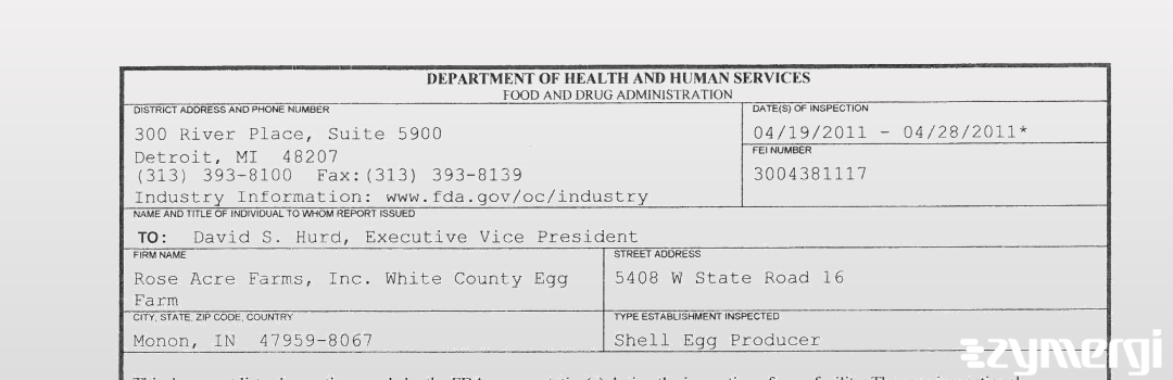 FDANews 483 Rose Acre Farms Inc. White County Egg Farm Apr 28 2011 top