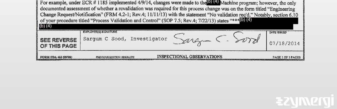 Sargum C. Sood FDA Investigator 