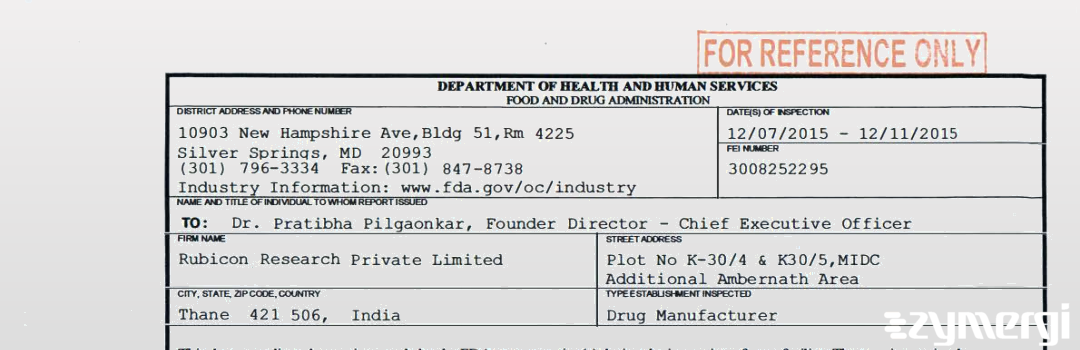 FDANews 483 Rubicon Research Private Limited Dec 11 2015 top