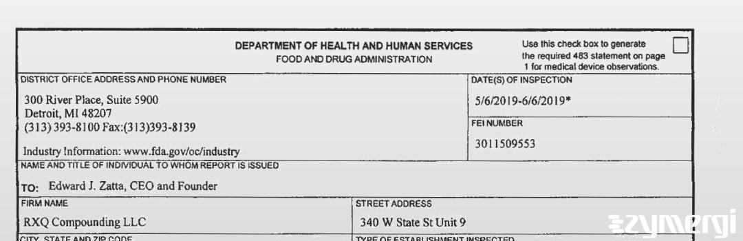 FDANews 483 RXQ Compounding LLC Jun 6 2019 top