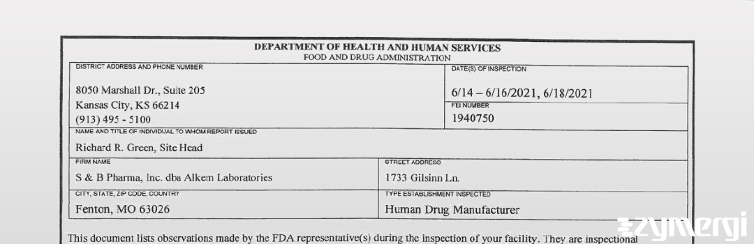 FDANews 483 S and B Pharma, Inc Jun 18 2021 top