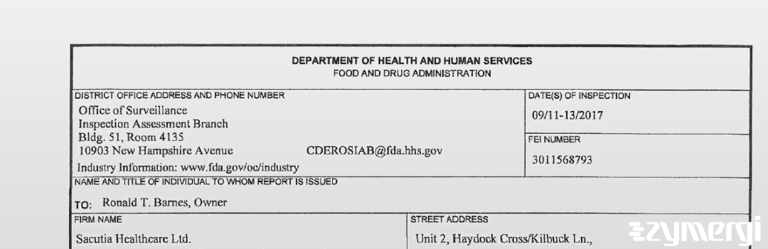 FDANews 483 Sacutia Healthcare Ltd. Sep 13 2017 top