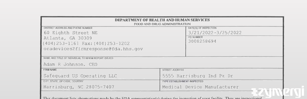 FDANews 483 Safeguard US Operating LLC Mar 25 2022 top