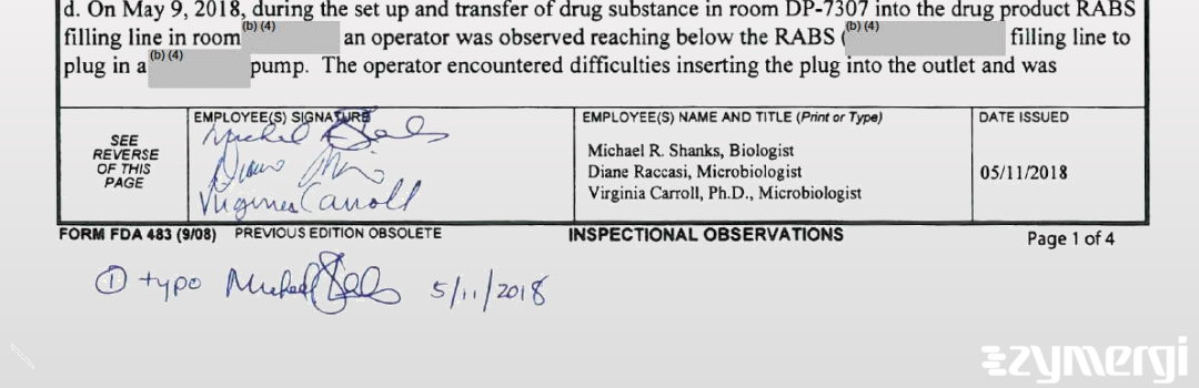 Michael Shanks FDA Investigator Diane L. Raccasi FDA Investigator 