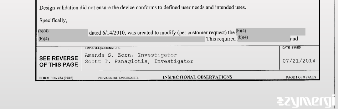 Amanda S. Zorn FDA Investigator Scott T. Panagiotis FDA Investigator 
