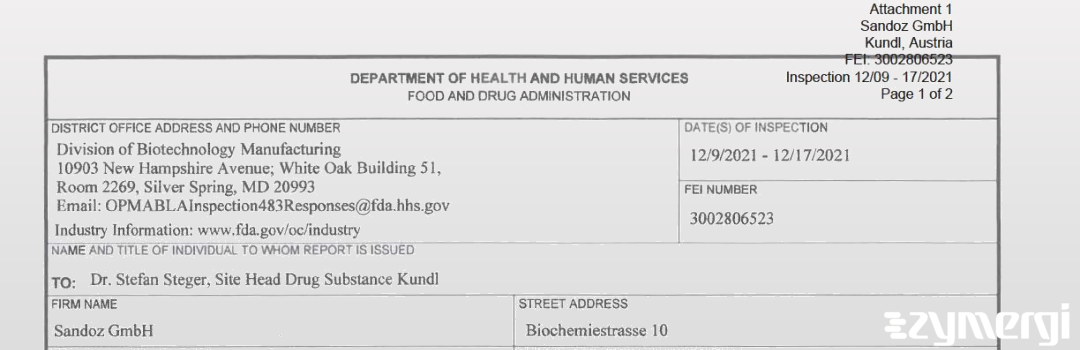 FDANews 483 Sandoz GmbH Dec 17 2021 top