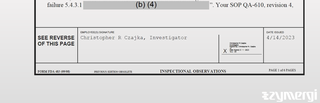 Christopher R. Czajka FDA Investigator 