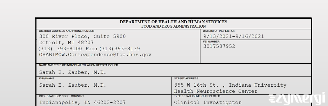 FDANews 483 Sarah E. Zauber, M.D. Sep 16 2021 top