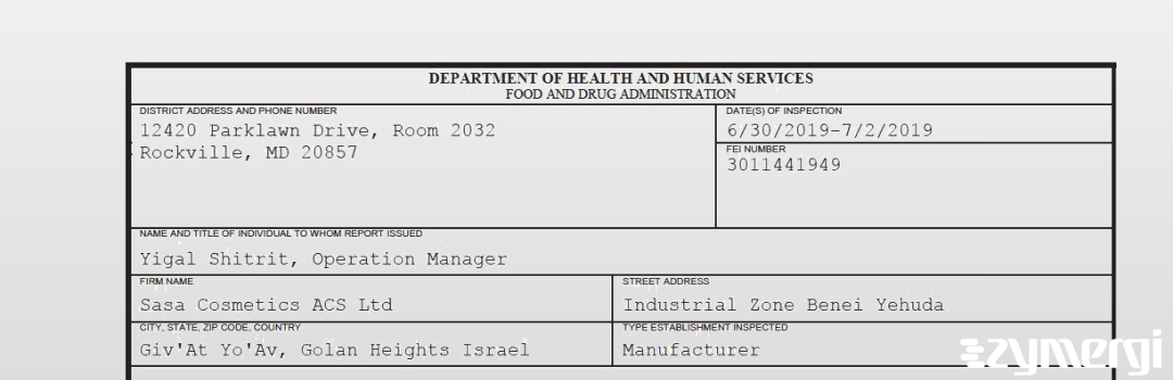 FDANews 483 Sasa Cosmetics ACS Ltd Jul 2 2019 top