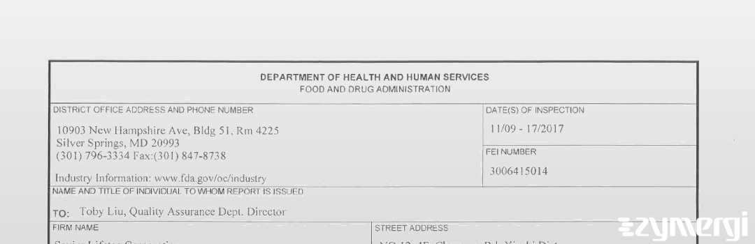 FDANews 483 Savior Lifetec Corporation, Tainan Branch Injection Plant Nov 17 2017 top