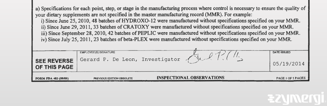 Gerard P. De Leon FDA Investigator De Leon, Gerard P FDA Investigator 