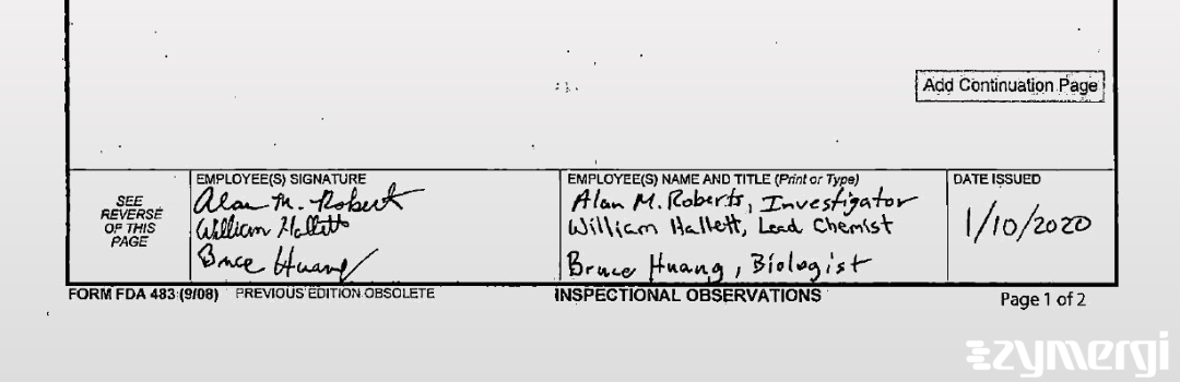 Alan M. Roberts FDA Investigator William Hallett FDA Investigator