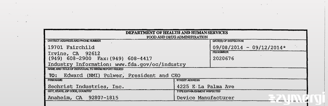 FDANews 483 Sechrist Industries Inc Sep 14 2022 top