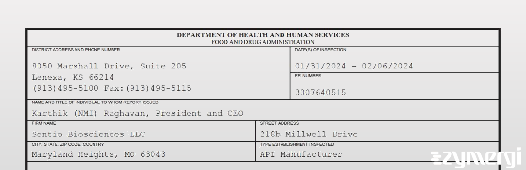 FDANews 483 Sentio Biosciences LLC Feb 6 2024 top