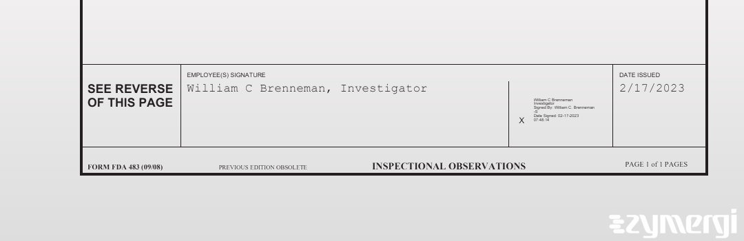 William C. Brenneman FDA Investigator 