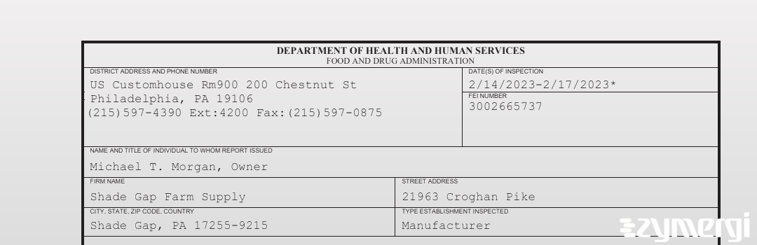 FDANews 483 Shade Gap Farm Supply Feb 17 2023 top