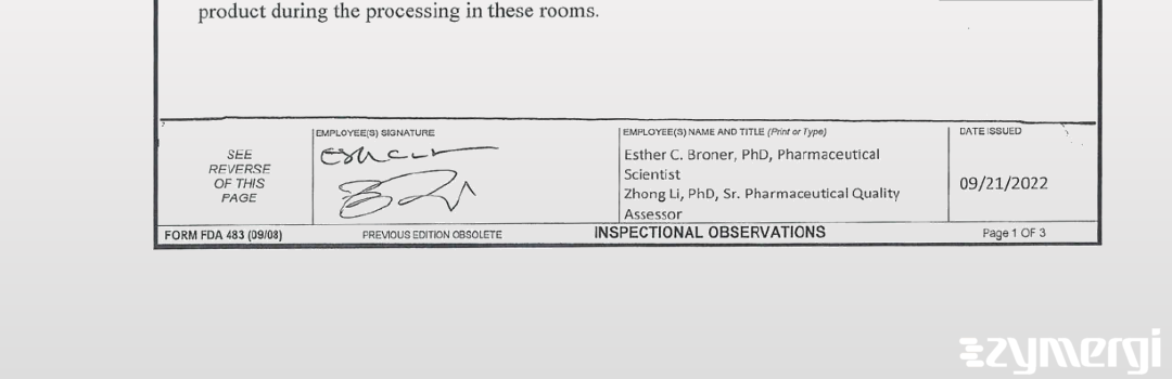 Zhong Li FDA Investigator Esther C. Broner FDA Investigator 