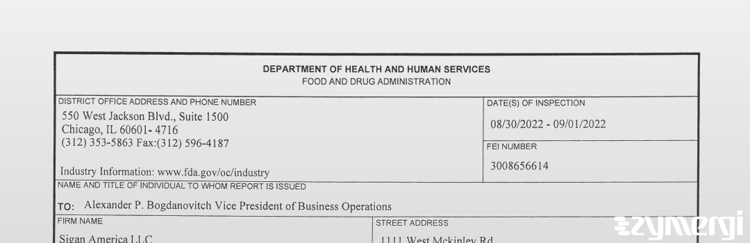 FDANews 483 Sigan America Llc Sep 1 2022 top