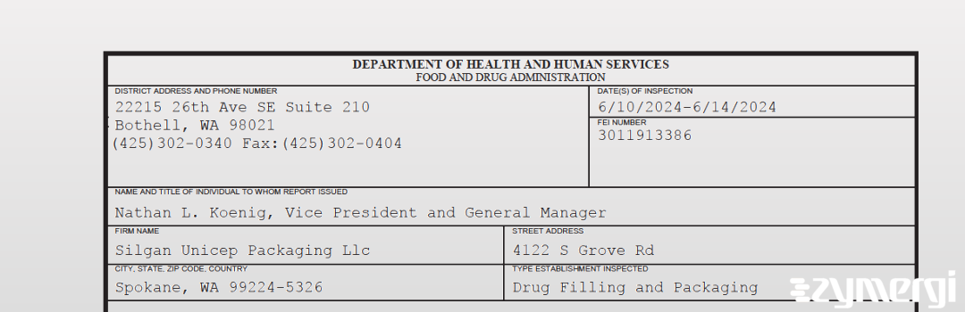 FDANews 483 Silgan Unicep Packaging LLC Jun 14 2024 top