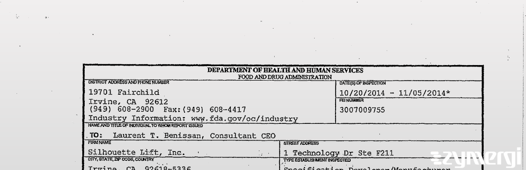 FDANews 483 Silhouette Lift, Inc. Nov 5 2014 top