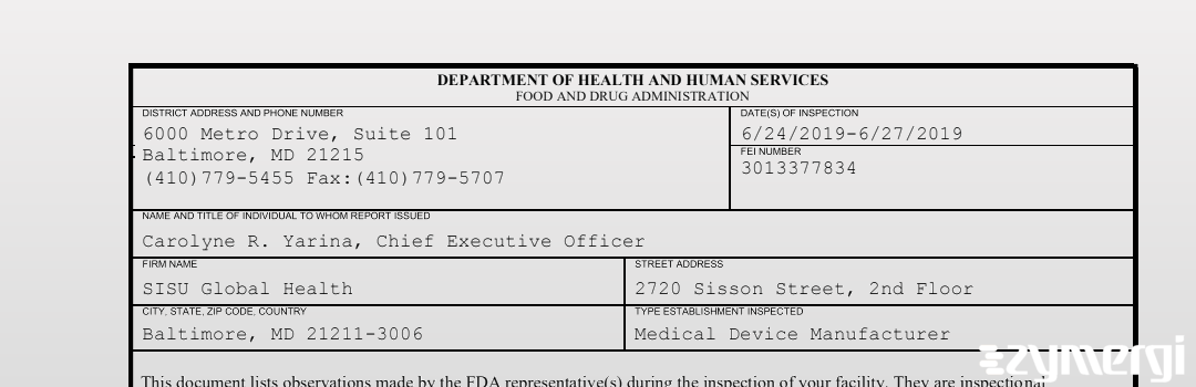 FDANews 483 SISU Global Health Jun 27 2019 top