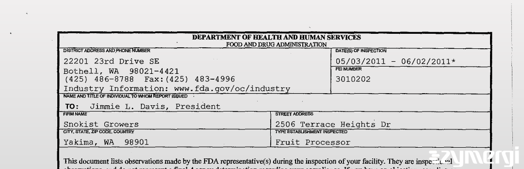 FDANews 483 Snokist Growers Jun 2 2011 top