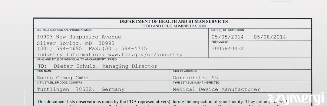 FDANews 483 Sopro Comeg Gmbh May 8 2014 top