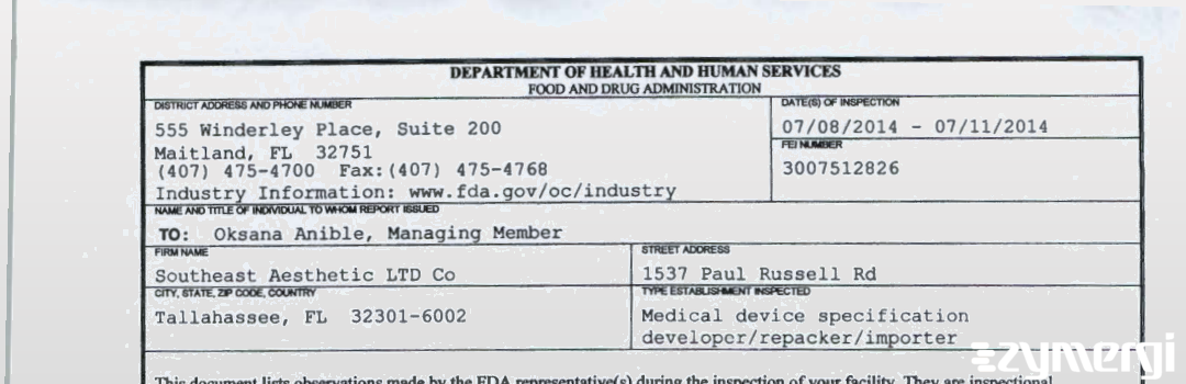 FDANews 483 Southeast Aesthetic LTD Co Jul 11 2014 top