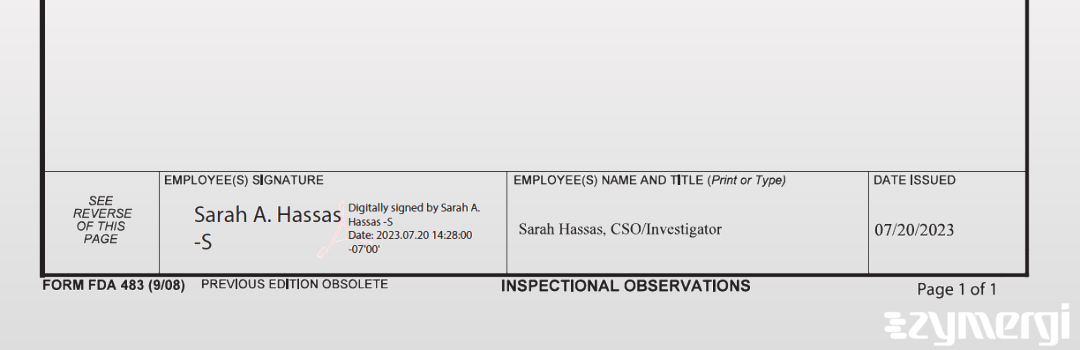 Sarah A. Hassas FDA Investigator 