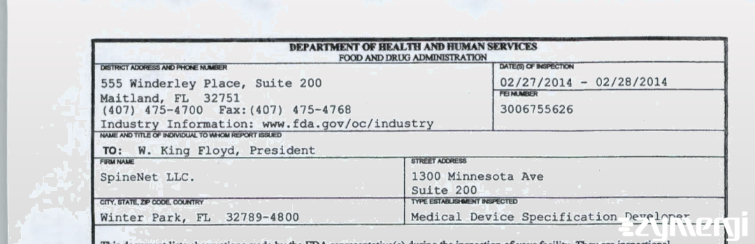 FDANews 483 SpineNet LLC. Feb 28 2014 top