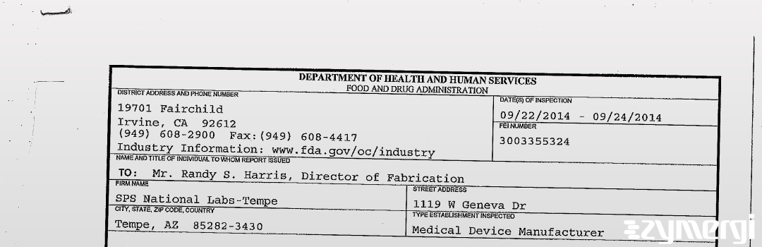 FDANews 483 SPS National Labs-Tempe Sep 24 2014 top