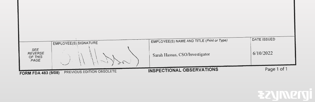Sarah A. Hassas FDA Investigator 