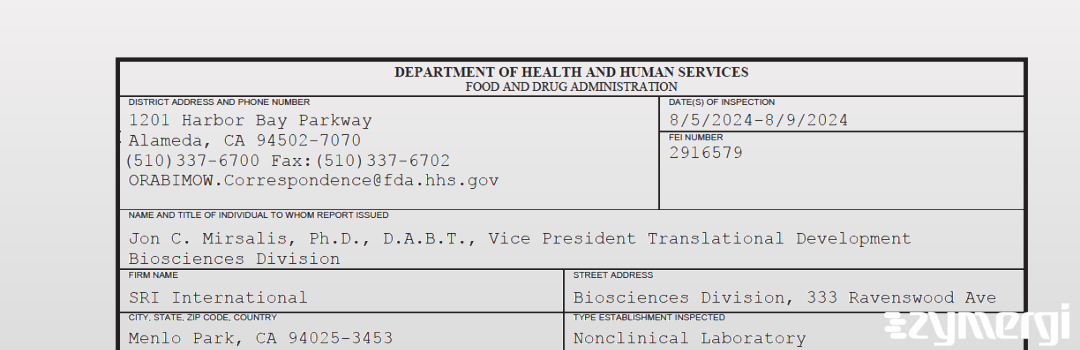FDANews 483 SRI International Aug 9 2024 top
