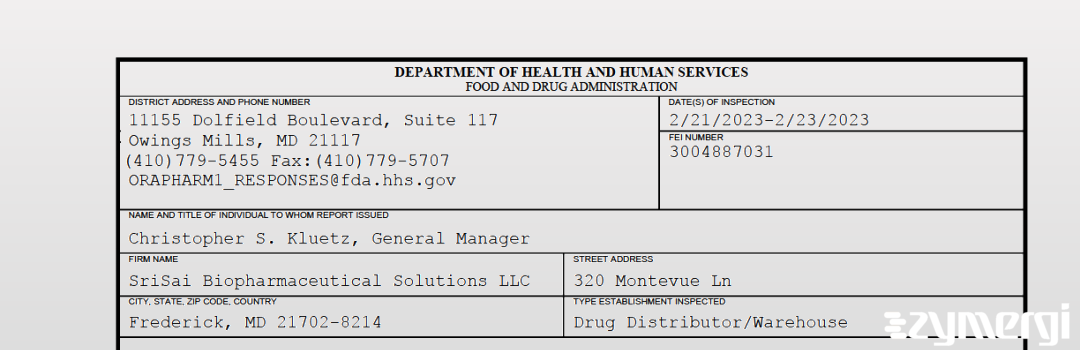FDANews 483 SriSai Biopharmaceutical Solutions LLC Feb 23 2023 top
