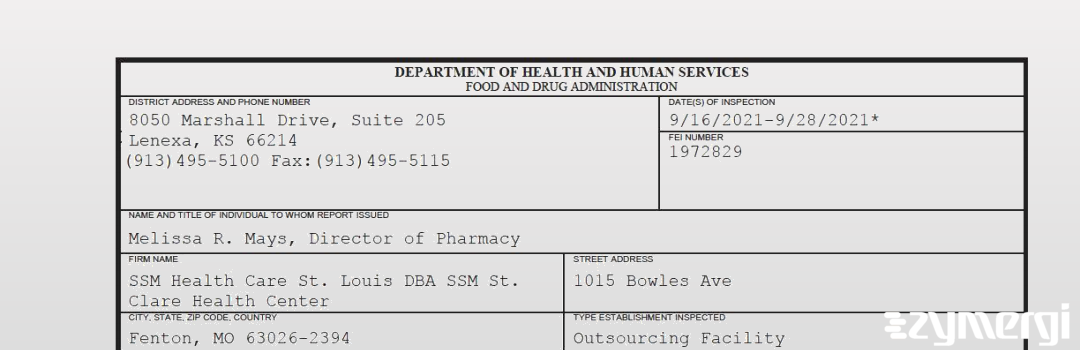 FDANews 483 SSM Health Care St. Louis DBA SSM St. Clare Health Center Sep 28 2021 top
