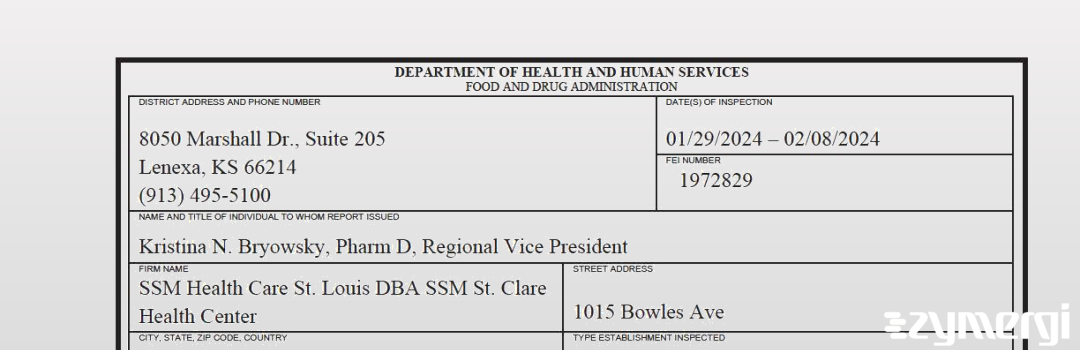 FDANews 483 SSM Health Care St. Louis DBA SSM St. Clare Health Center Feb 8 2024 top
