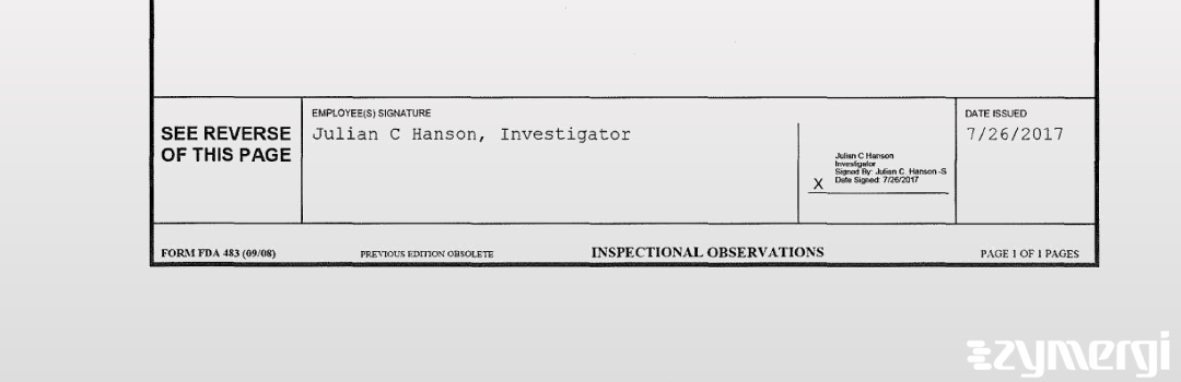 Julian C. Hanson FDA Investigator 