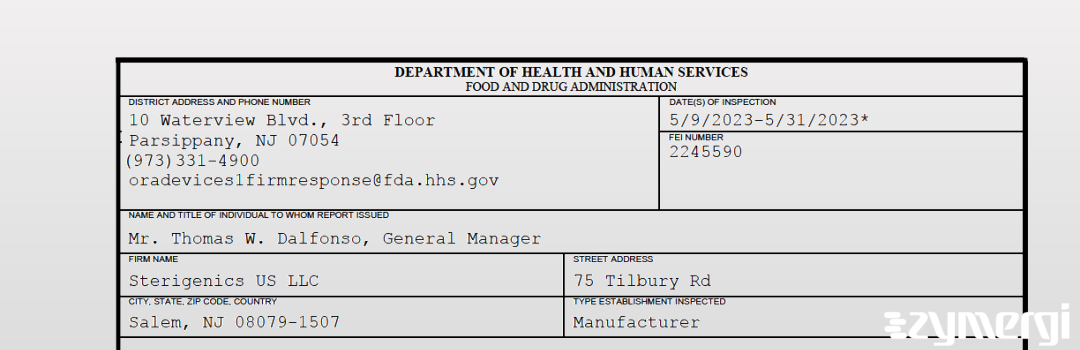 FDANews 483 Sterigenics US LLC May 31 2023 top