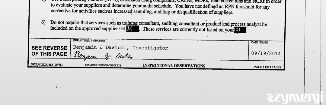 Benjamin J. Dastoli FDA Investigator 