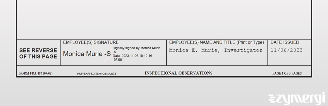 Jill J. Tillman FDA Investigator Monica E. Murie FDA Investigator 
