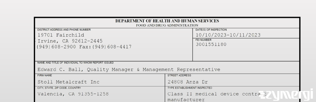 FDANews 483 Stoll Metalcraft Inc Oct 11 2023 top