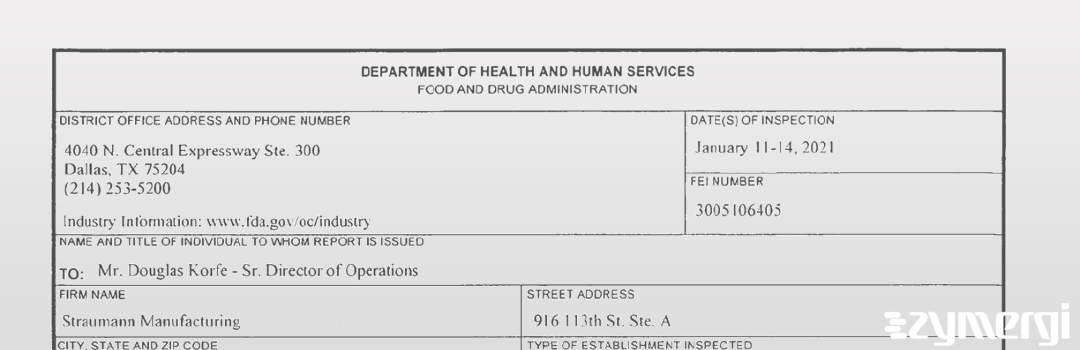 FDANews 483 Strauman Manufacturing Inc. Jan 14 2021 top