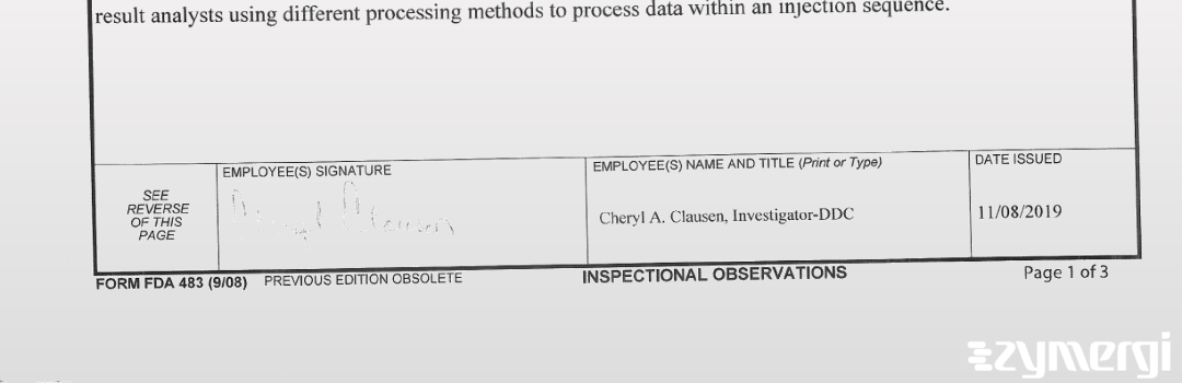 Cheryl A. Clausen FDA Investigator 