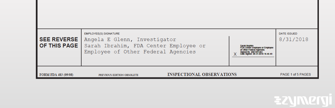 Angela E. Glenn FDA Investigator Sarah Ibrahim FDA Investigator
