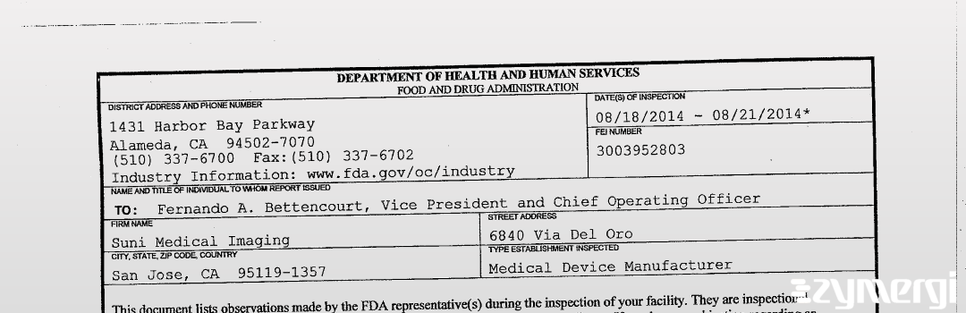 FDANews 483 Suni Medical Imaging Aug 21 2014 top