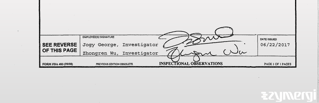 Zhongren Wu FDA Investigator Jogy George FDA Investigator 