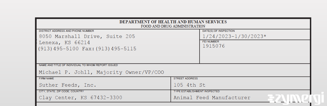 FDANews 483 Suther Feeds Inc Jan 30 2023 top