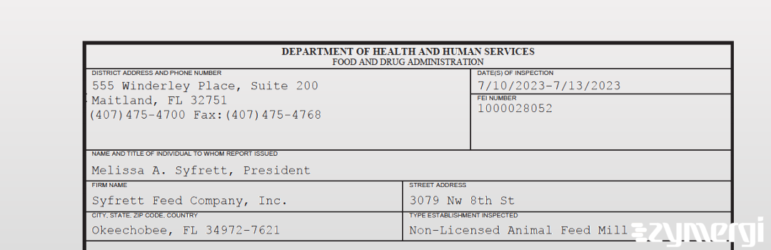 FDANews 483 Syfrett Feed Company, Inc. Jul 13 2023 top