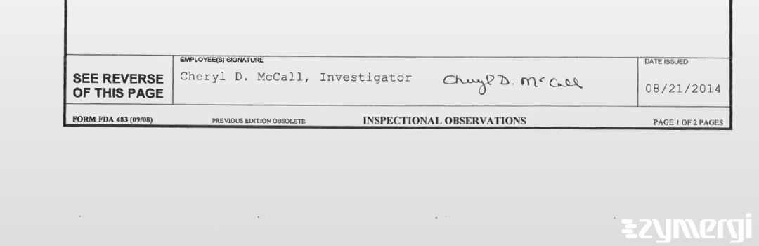 Cheryl D. McCall FDA Investigator