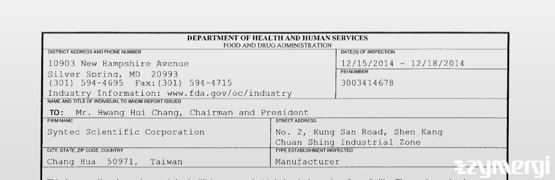 FDANews 483 Syntec Scientific Corporation Dec 18 2014 top